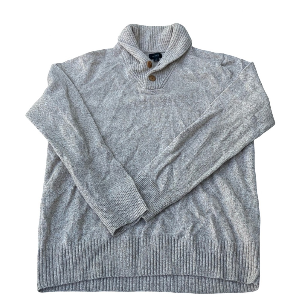 J. Crew Rugged Merino Wool Blend Shawl Collar Sweater Sz M Oatmeal Tan 2 Button